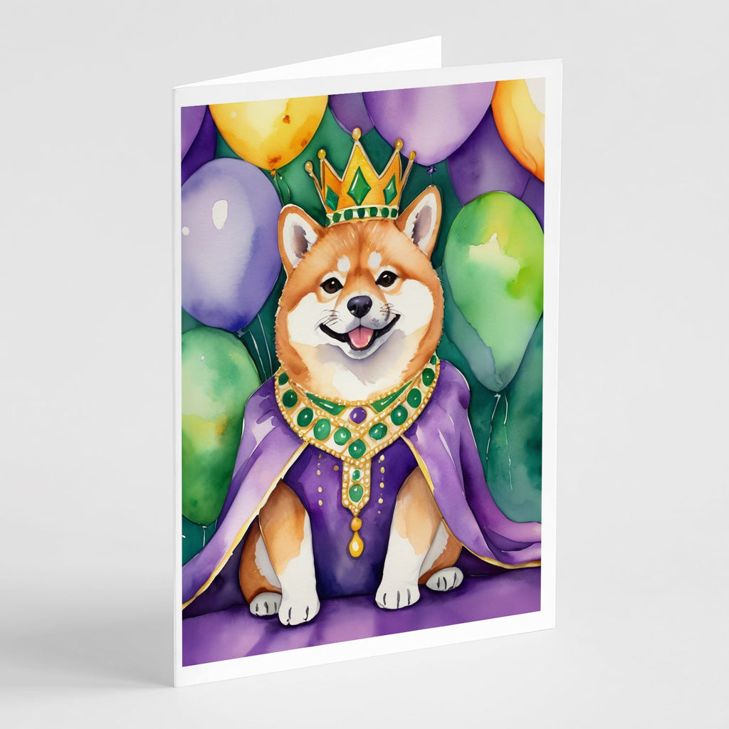 Shiba Inu King of Mardi Gras Greeting Cards Pack of 8 Blank Cards with Envelopes Whimsical A7 Size 5x7