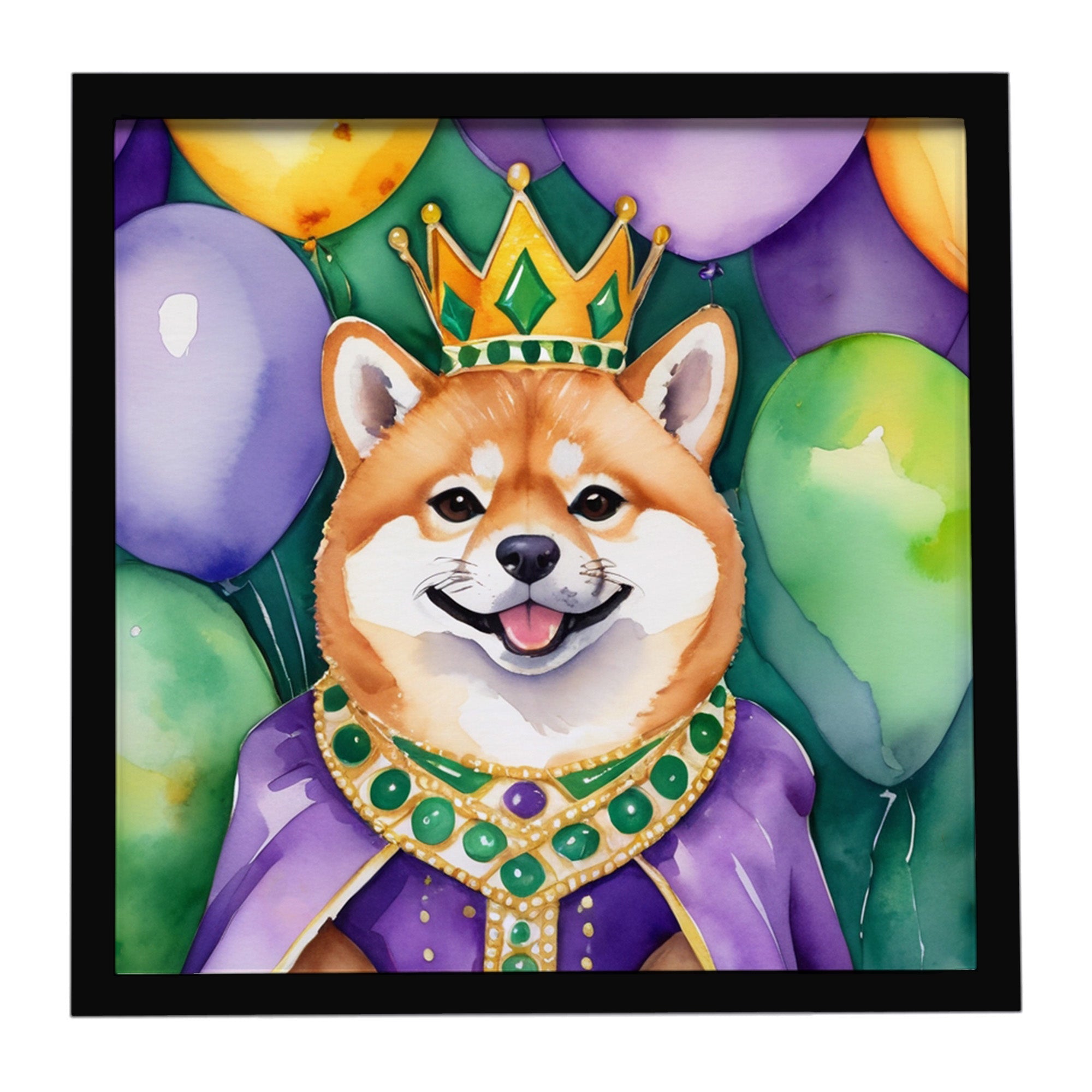 Shiba Inu King of Mardi Gras Framed Metal Print Bathroom, Kitchen, Office, Home Decor Wall Art Ready to Hang, Square, 8X8