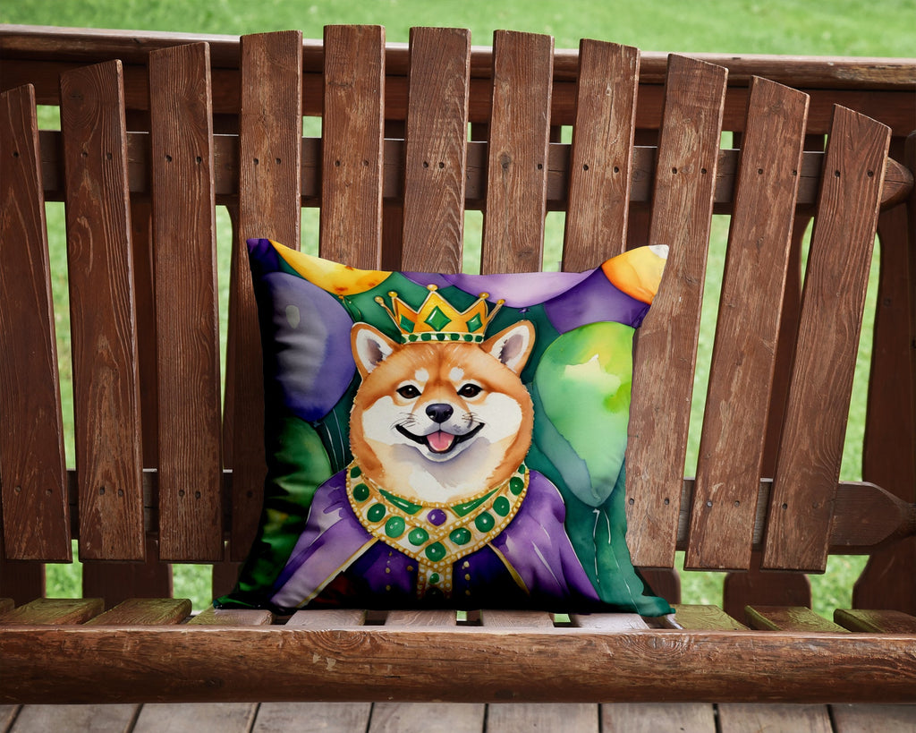 Shiba Inu King of Mardi Gras Decorative Throw Pillow 14x14 Indoor Outdoor Accent Cushion, Fabric Cover with Insert for Sofa, Bed, Porch & Living Room