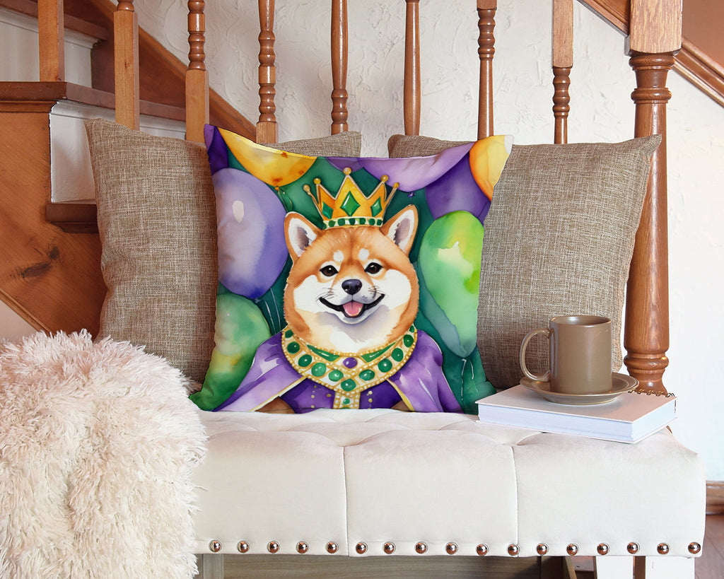 Shiba Inu King of Mardi Gras Decorative Throw Pillow 14x14 Indoor Outdoor Accent Cushion, Fabric Cover with Insert for Sofa, Bed, Porch & Living Room
