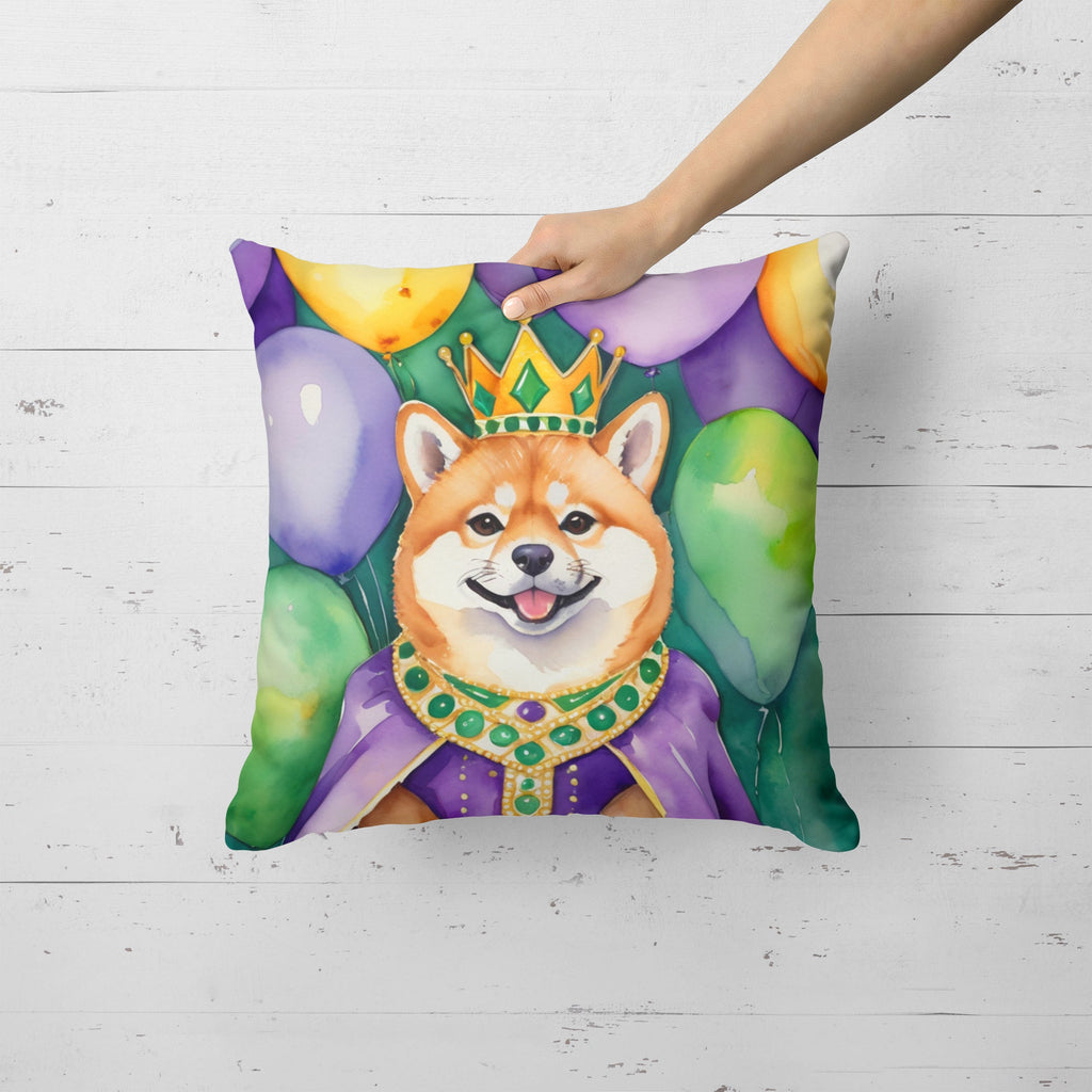 Shiba Inu King of Mardi Gras Decorative Throw Pillow 18x18 Indoor Outdoor Accent Cushion, Fabric Cover with Insert for Sofa, Bed, Porch & Living Room