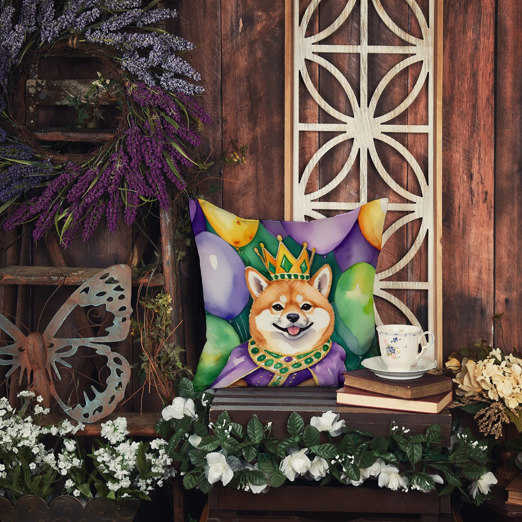 Shiba Inu King of Mardi Gras Decorative Throw Pillow 18x18 Indoor Outdoor Accent Cushion, Fabric Cover with Insert for Sofa, Bed, Porch & Living Room