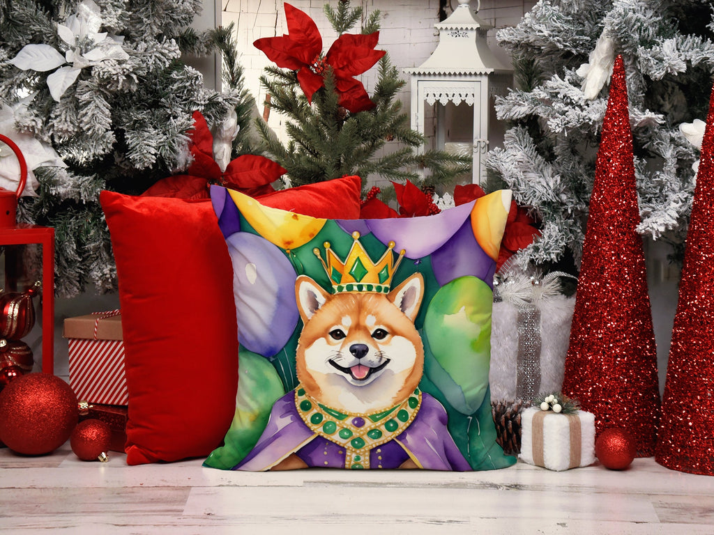 Shiba Inu King of Mardi Gras Decorative Throw Pillow 18x18 Indoor Outdoor Accent Cushion, Fabric Cover with Insert for Sofa, Bed, Porch & Living Room