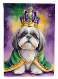 Shih Tzu King of Mardi Gras House Flag 28x40 Porch Sleeve Pole Decorative Outside Yard Banner Artwork Wall Hanging, Polyester