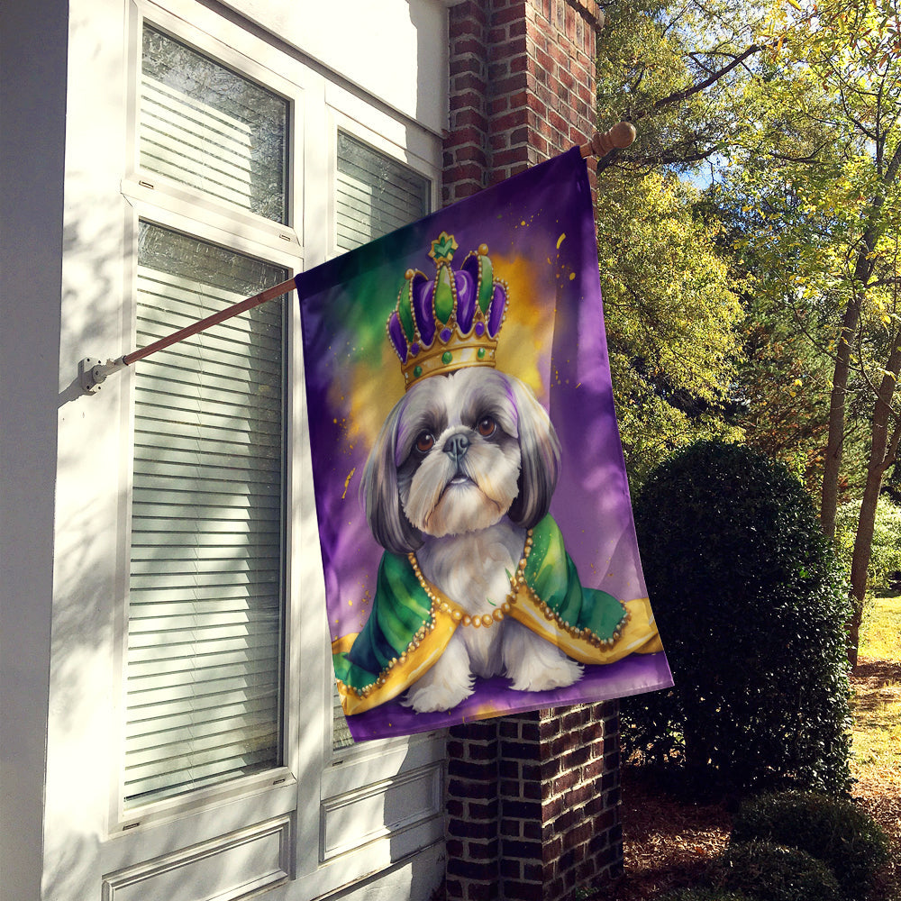 Shih Tzu King of Mardi Gras House Flag 28x40 Porch Sleeve Pole Decorative Outside Yard Banner Artwork Wall Hanging, Polyester