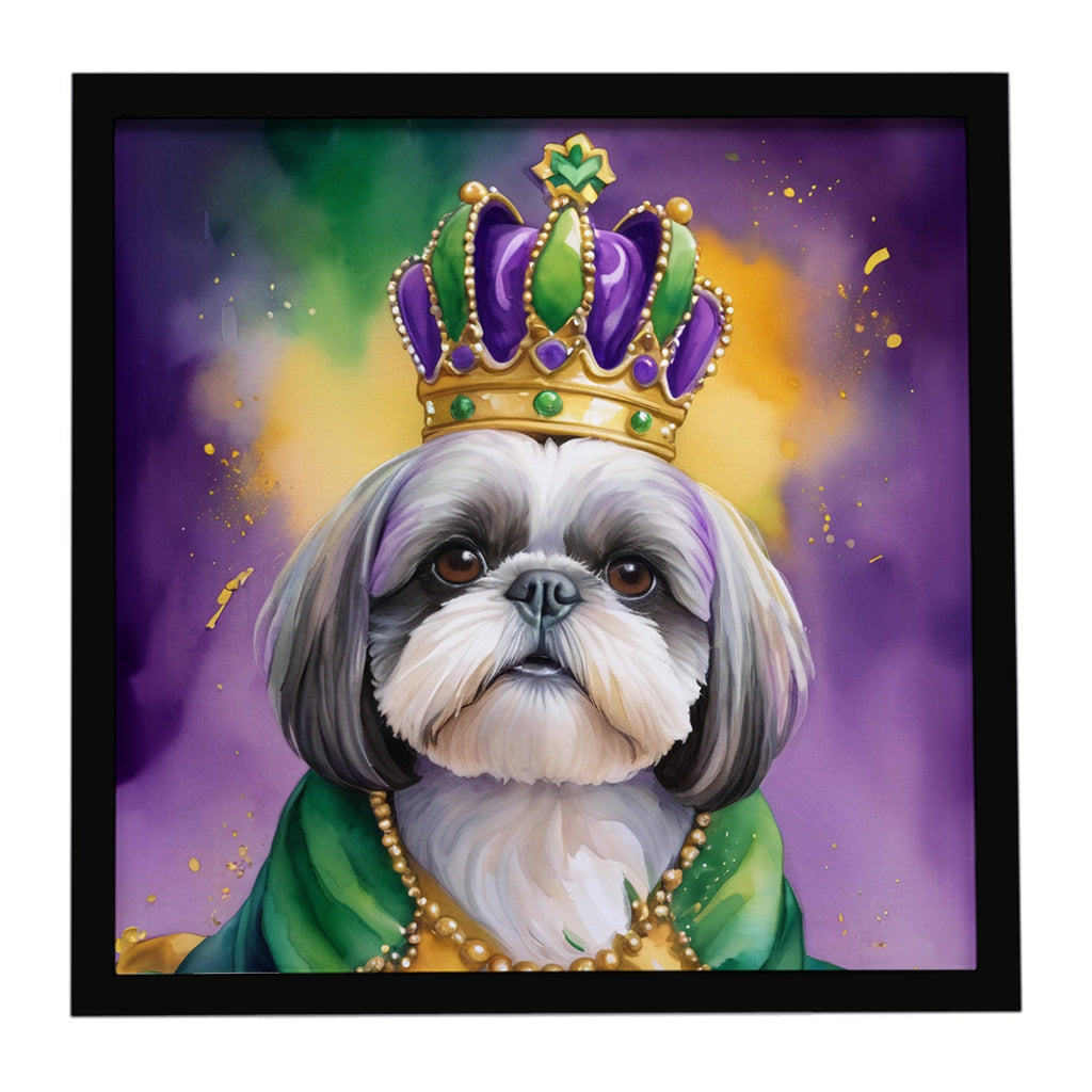 Shih Tzu King of Mardi Gras Framed Metal Print Bathroom, Kitchen, Office, Home Decor Wall Art Ready to Hang, Square, 8X8