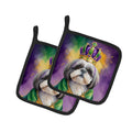 Shih Tzu King of Mardi Gras Pot Holder Set of 2 Heat Resistant Quilted Hot Pads 7.5 x 7.5 Inch, Insulated Kitchen Trivets for Cooking & Baking