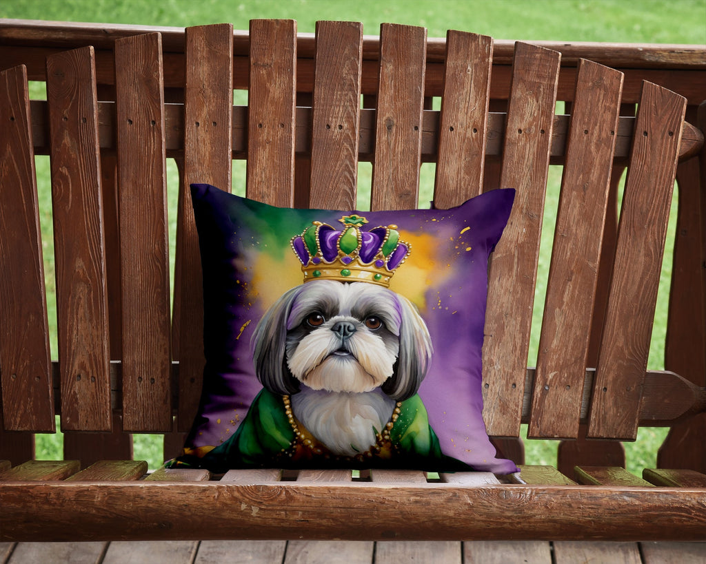 Shih Tzu King of Mardi Gras Decorative Throw Pillow 14x14 Indoor Outdoor Accent Cushion, Fabric Cover with Insert for Sofa, Bed, Porch & Living Room