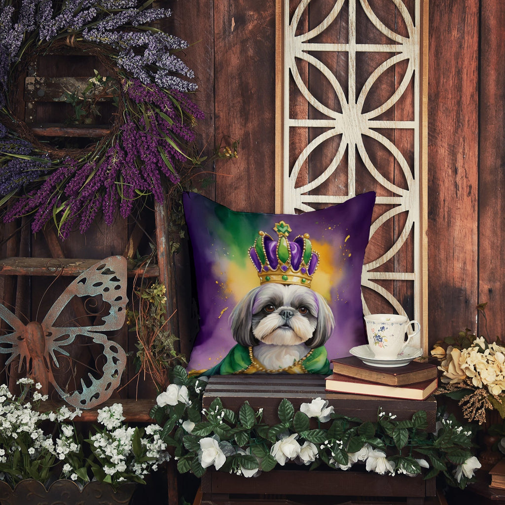 Shih Tzu King of Mardi Gras Decorative Throw Pillow 14x14 Indoor Outdoor Accent Cushion, Fabric Cover with Insert for Sofa, Bed, Porch & Living Room