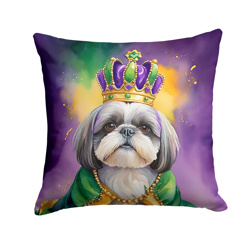 Shih Tzu King of Mardi Gras Decorative Throw Pillow 18x18 Indoor Outdoor Accent Cushion, Fabric Cover with Insert for Sofa, Bed, Porch & Living Room