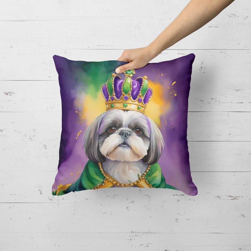 Shih Tzu King of Mardi Gras Decorative Throw Pillow 18x18 Indoor Outdoor Accent Cushion, Fabric Cover with Insert for Sofa, Bed, Porch & Living Room