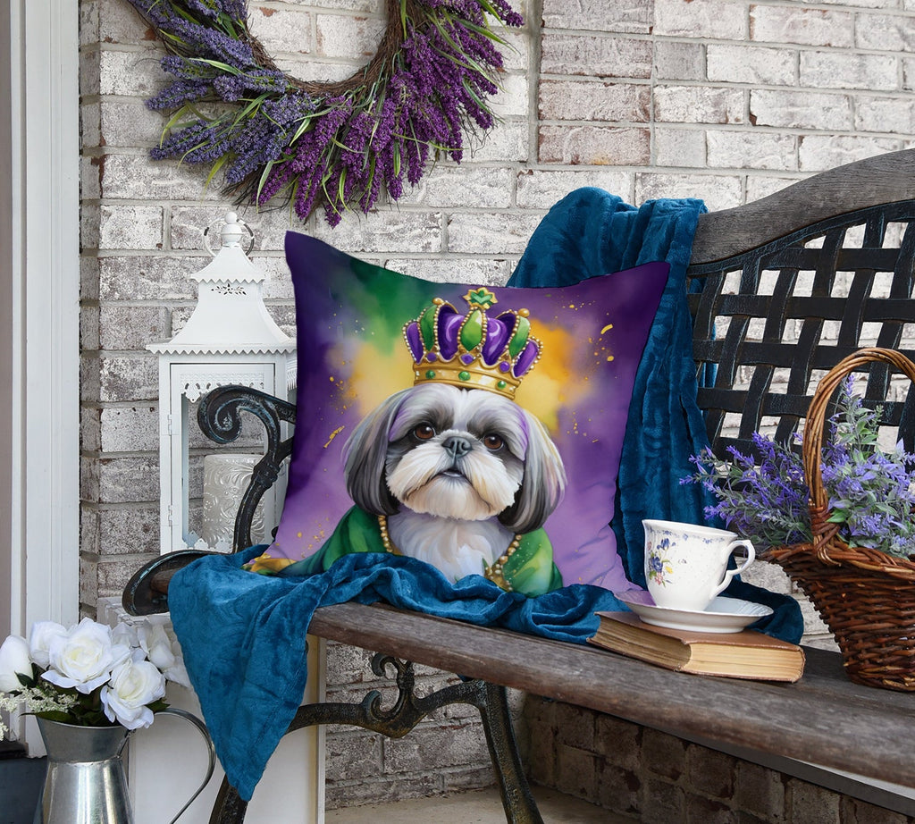 Shih Tzu King of Mardi Gras Decorative Throw Pillow 18x18 Indoor Outdoor Accent Cushion, Fabric Cover with Insert for Sofa, Bed, Porch & Living Room
