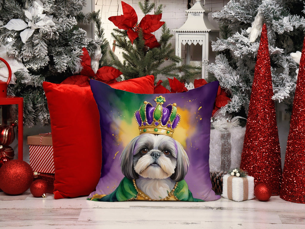 Shih Tzu King of Mardi Gras Decorative Throw Pillow 18x18 Indoor Outdoor Accent Cushion, Fabric Cover with Insert for Sofa, Bed, Porch & Living Room
