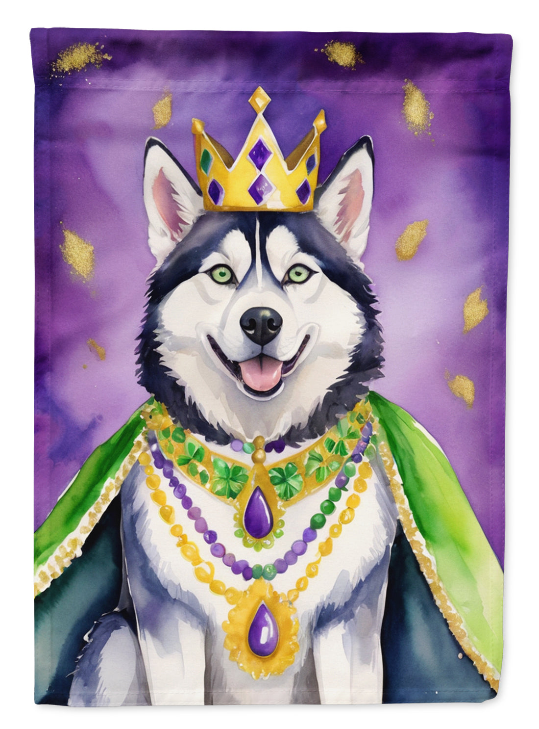 Siberian Husky King of Mardi Gras House Flag 28x40 Porch Sleeve Pole Decorative Outside Yard Banner Artwork Wall Hanging, Polyester