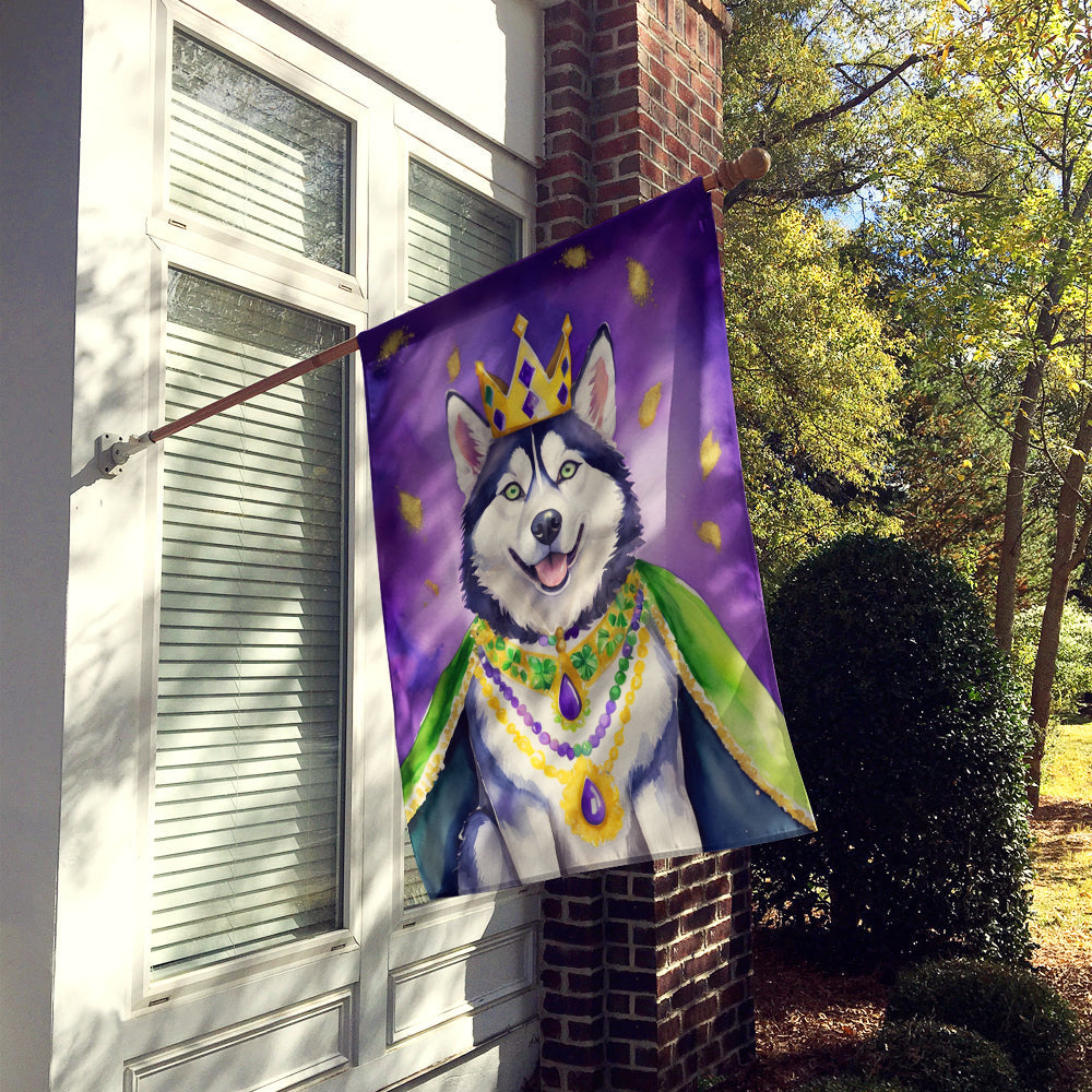 Siberian Husky King of Mardi Gras House Flag 28x40 Porch Sleeve Pole Decorative Outside Yard Banner Artwork Wall Hanging, Polyester