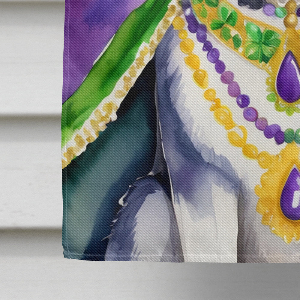 Siberian Husky King of Mardi Gras House Flag 28x40 Porch Sleeve Pole Decorative Outside Yard Banner Artwork Wall Hanging, Polyester