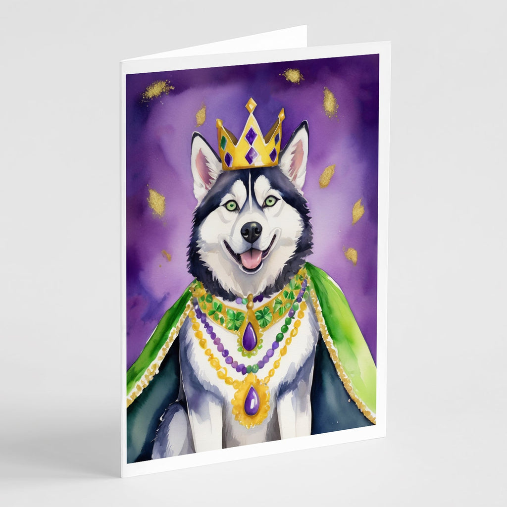Siberian Husky King of Mardi Gras Greeting Cards Pack of 8 Blank Cards with Envelopes Whimsical A7 Size 5x7