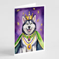 Siberian Husky King of Mardi Gras Greeting Cards Pack of 8 Blank Cards with Envelopes Whimsical A7 Size 5x7