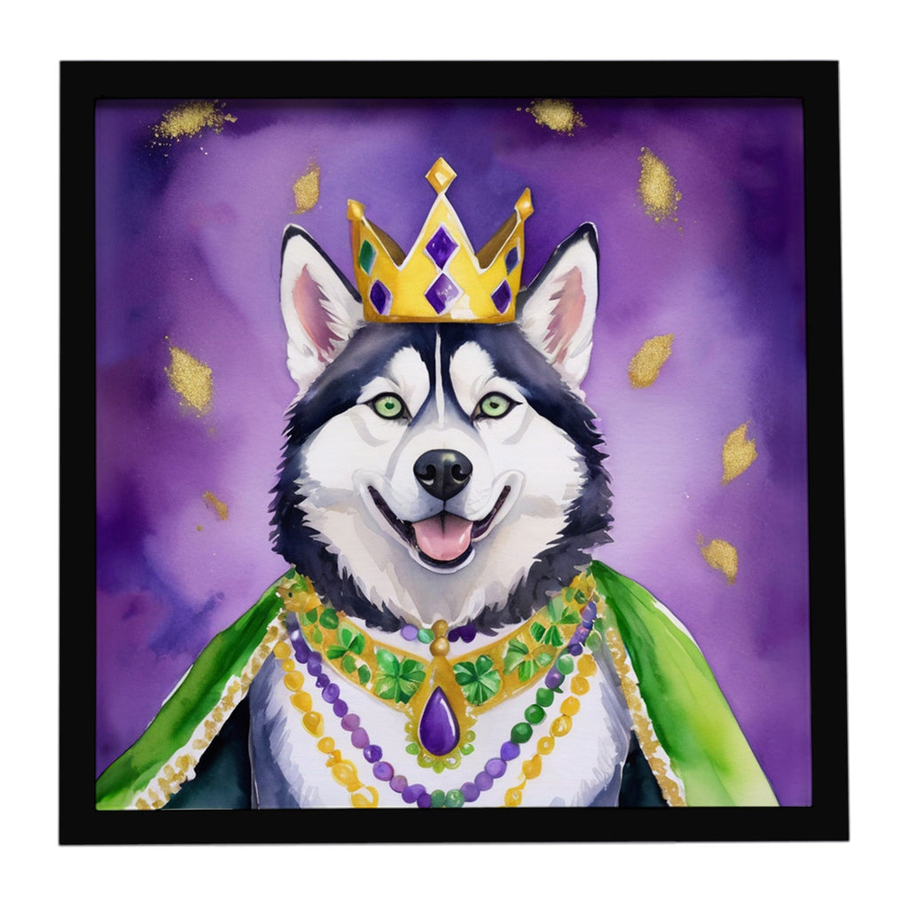 Siberian Husky King of Mardi Gras Framed Metal Print Bathroom, Kitchen, Office, Home Decor Wall Art Ready to Hang, Square, 8X8