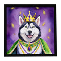 Siberian Husky King of Mardi Gras Framed Metal Print Bathroom, Kitchen, Office, Home Decor Wall Art Ready to Hang, Square, 8X8