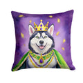 Siberian Husky King of Mardi Gras Decorative Throw Pillow 14x14 Indoor Outdoor Accent Cushion, Fabric Cover with Insert for Sofa, Bed, Porch & Living Room