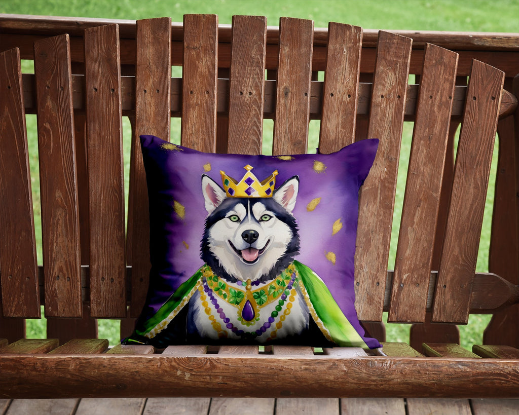 Siberian Husky King of Mardi Gras Decorative Throw Pillow 14x14 Indoor Outdoor Accent Cushion, Fabric Cover with Insert for Sofa, Bed, Porch & Living Room