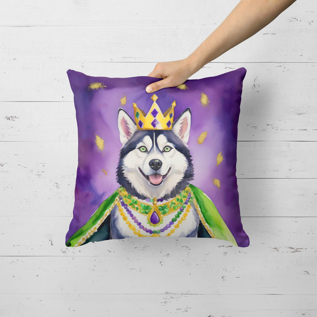 Siberian Husky King of Mardi Gras Decorative Throw Pillow 18x18 Indoor Outdoor Accent Cushion, Fabric Cover with Insert for Sofa, Bed, Porch & Living Room