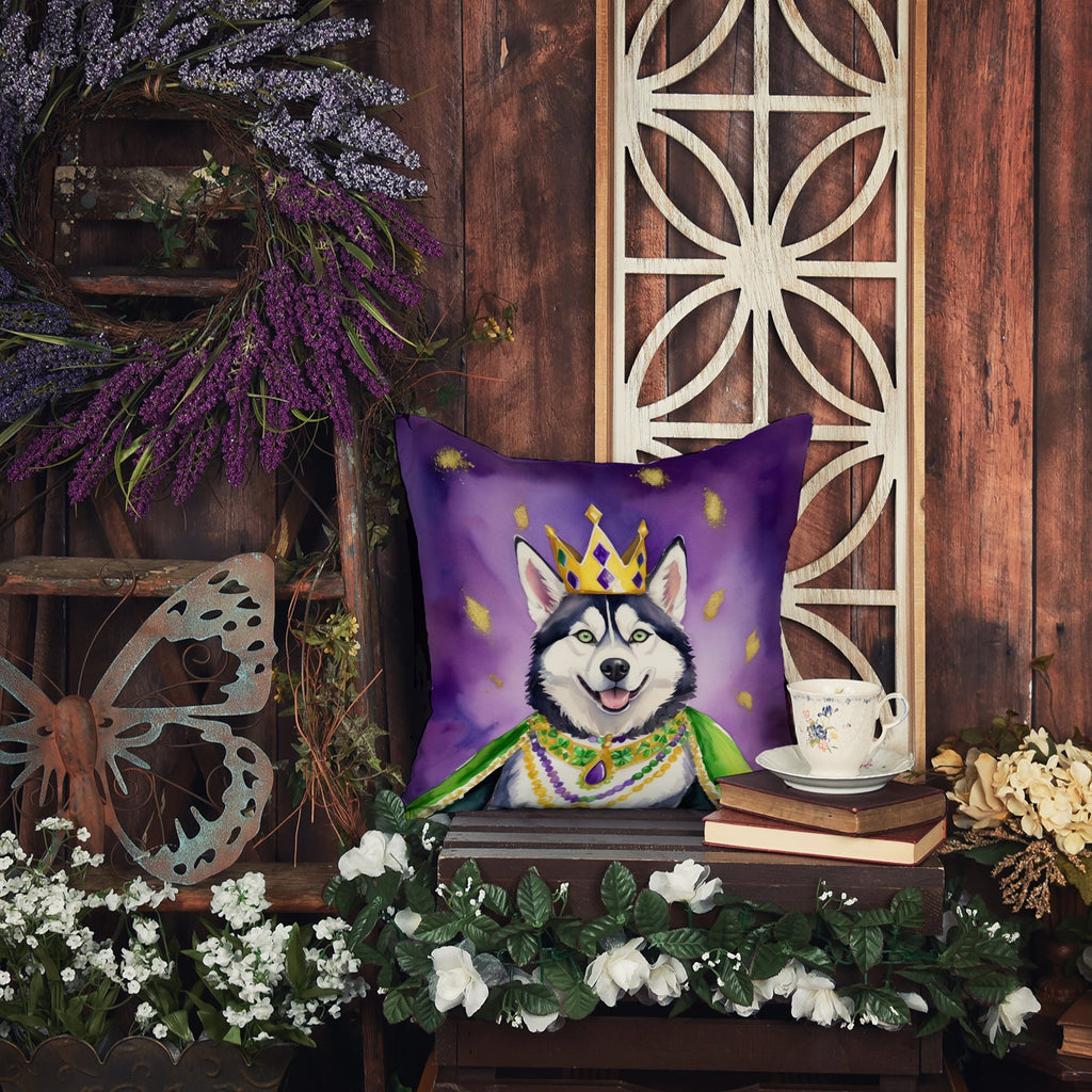 Siberian Husky King of Mardi Gras Decorative Throw Pillow 18x18 Indoor Outdoor Accent Cushion, Fabric Cover with Insert for Sofa, Bed, Porch & Living Room
