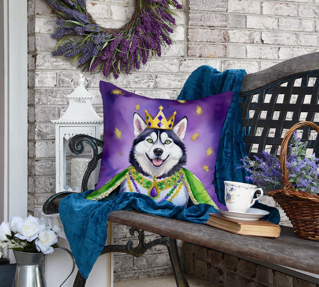 Siberian Husky King of Mardi Gras Decorative Throw Pillow 18x18 Indoor Outdoor Accent Cushion, Fabric Cover with Insert for Sofa, Bed, Porch & Living Room