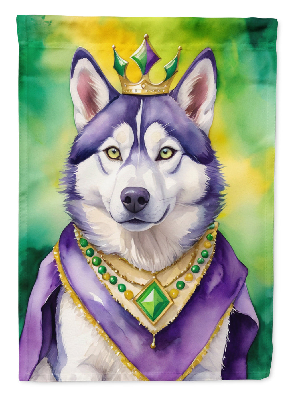 Siberian Husky King of Mardi Gras House Flag 28x40 Porch Sleeve Pole Decorative Outside Yard Banner Artwork Wall Hanging, Polyester