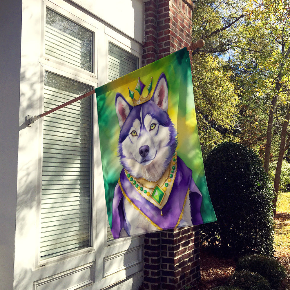 Siberian Husky King of Mardi Gras House Flag 28x40 Porch Sleeve Pole Decorative Outside Yard Banner Artwork Wall Hanging, Polyester