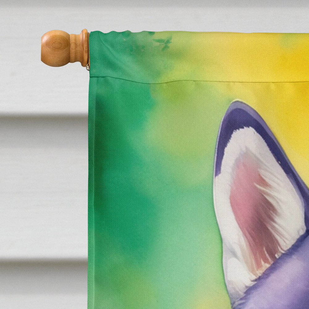 Siberian Husky King of Mardi Gras House Flag 28x40 Porch Sleeve Pole Decorative Outside Yard Banner Artwork Wall Hanging, Polyester