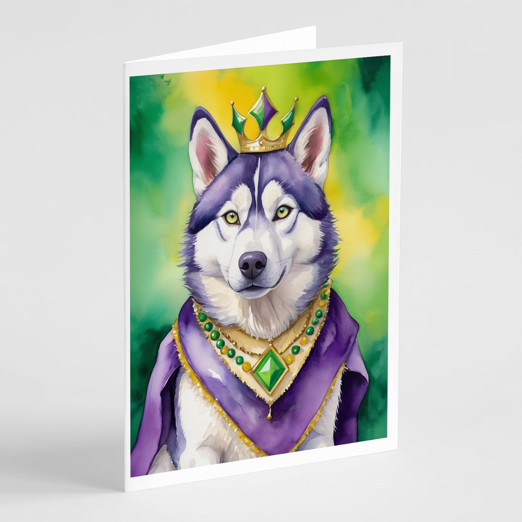 Siberian Husky King of Mardi Gras Greeting Cards Pack of 8 Blank Cards with Envelopes Whimsical A7 Size 5x7