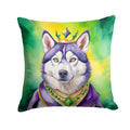 Siberian Husky King of Mardi Gras Decorative Throw Pillow 14x14 Indoor Outdoor Accent Cushion, Fabric Cover with Insert for Sofa, Bed, Porch & Living Room