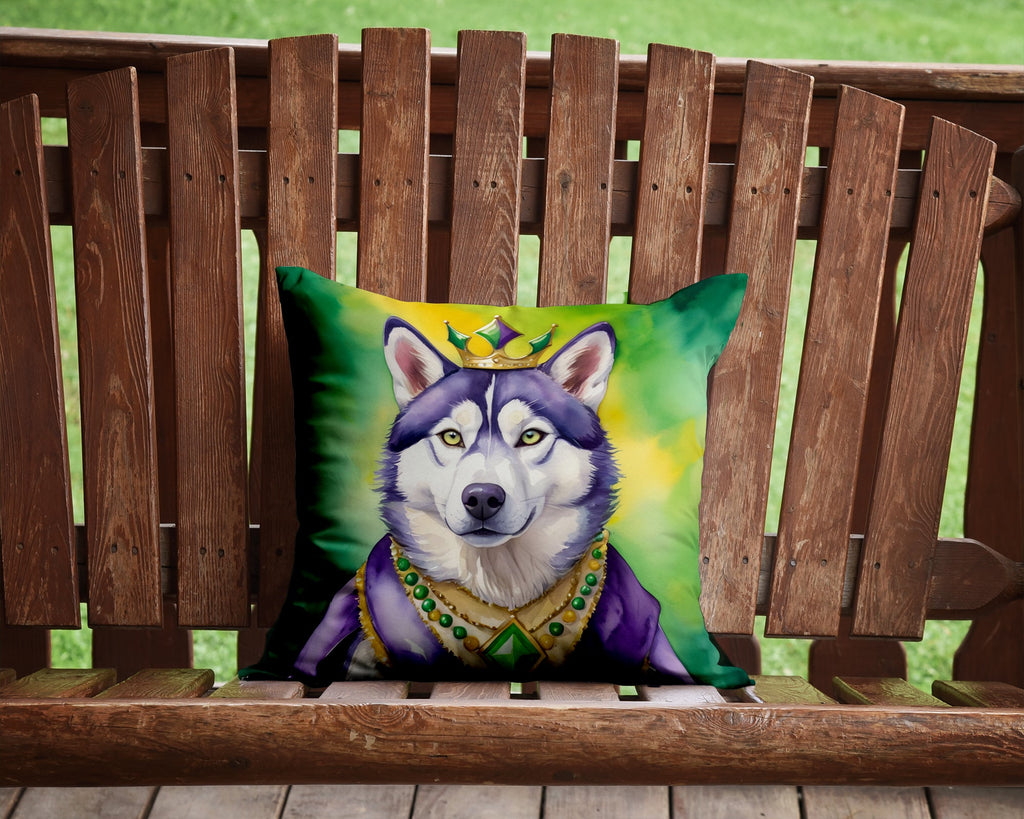 Siberian Husky King of Mardi Gras Decorative Throw Pillow 14x14 Indoor Outdoor Accent Cushion, Fabric Cover with Insert for Sofa, Bed, Porch & Living Room