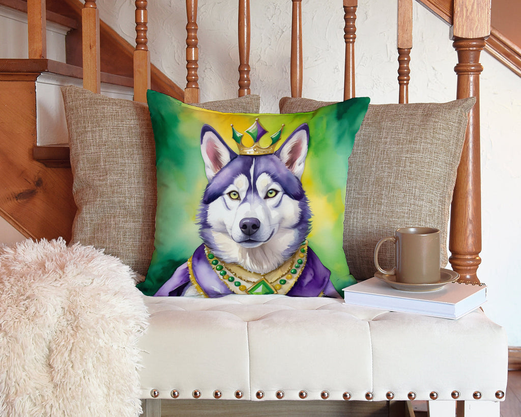 Siberian Husky King of Mardi Gras Decorative Throw Pillow 14x14 Indoor Outdoor Accent Cushion, Fabric Cover with Insert for Sofa, Bed, Porch & Living Room