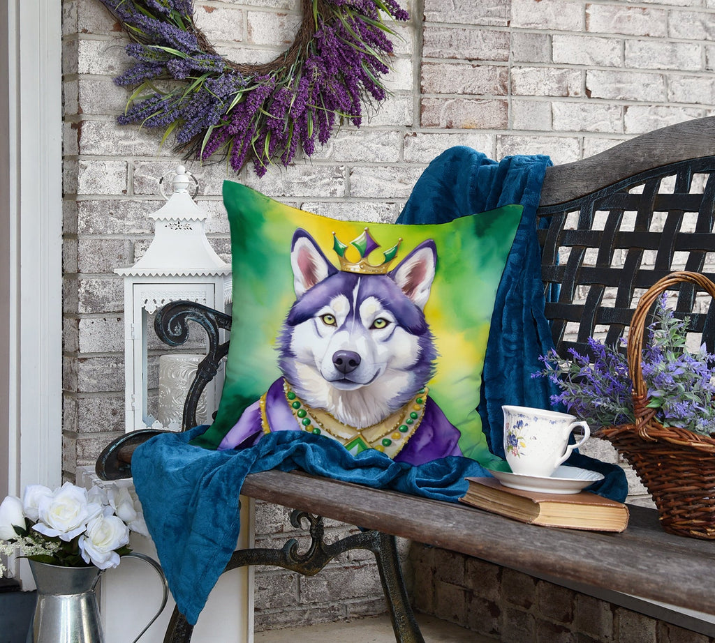 Siberian Husky King of Mardi Gras Decorative Throw Pillow 18x18 Indoor Outdoor Accent Cushion, Fabric Cover with Insert for Sofa, Bed, Porch & Living Room