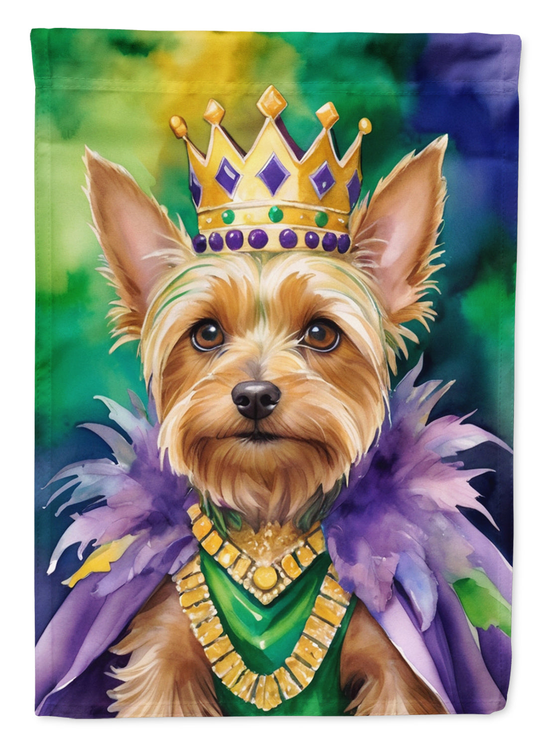 Silky Terrier King of Mardi Gras House Flag 28x40 Porch Sleeve Pole Decorative Outside Yard Banner Artwork Wall Hanging, Polyester
