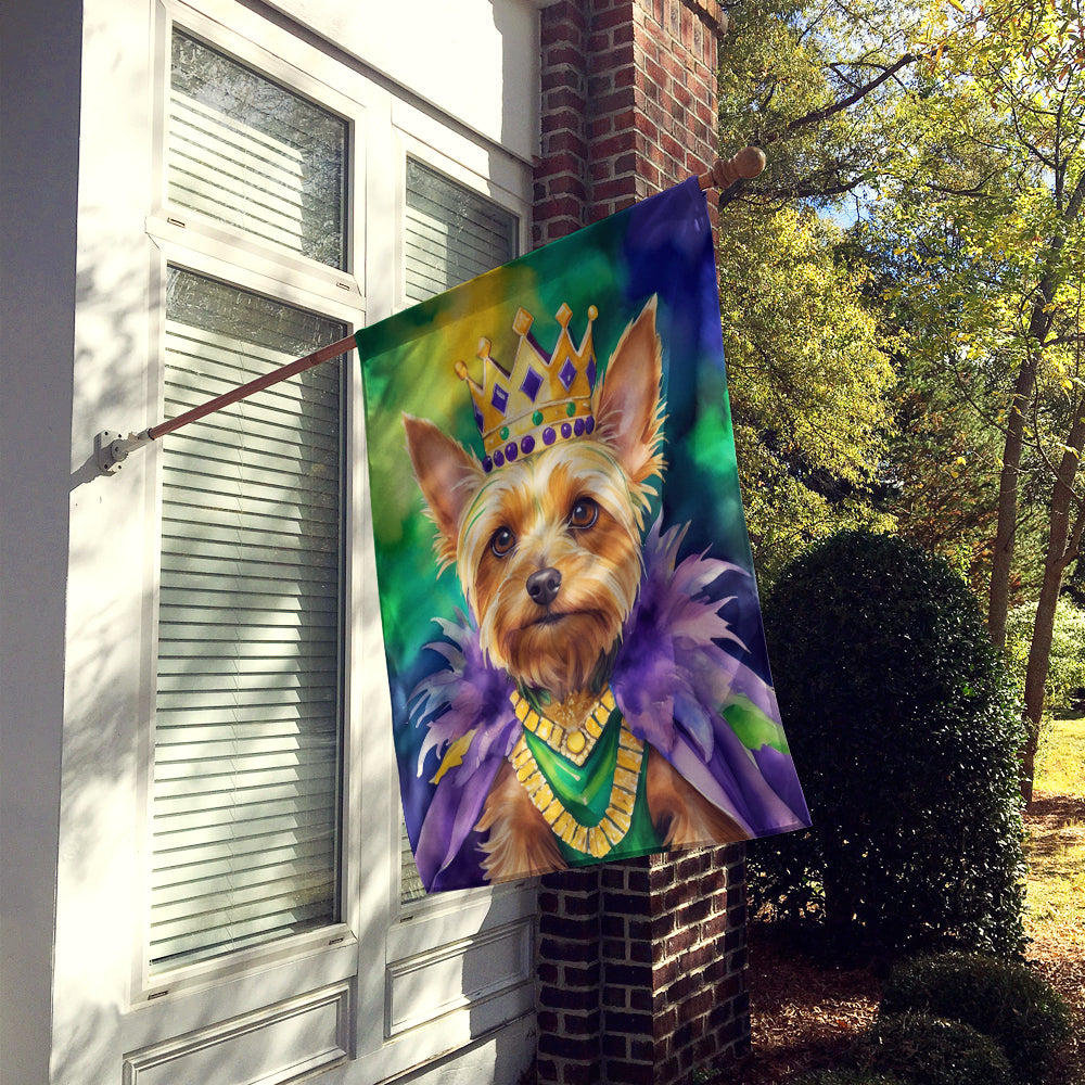 Silky Terrier King of Mardi Gras House Flag 28x40 Porch Sleeve Pole Decorative Outside Yard Banner Artwork Wall Hanging, Polyester
