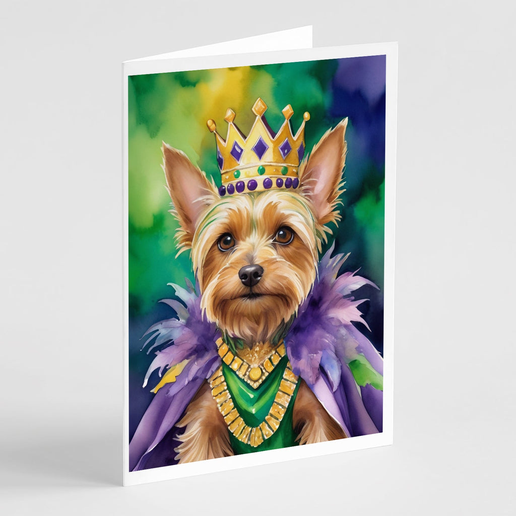Silky Terrier King of Mardi Gras Greeting Cards Pack of 8 Blank Cards with Envelopes Whimsical A7 Size 5x7