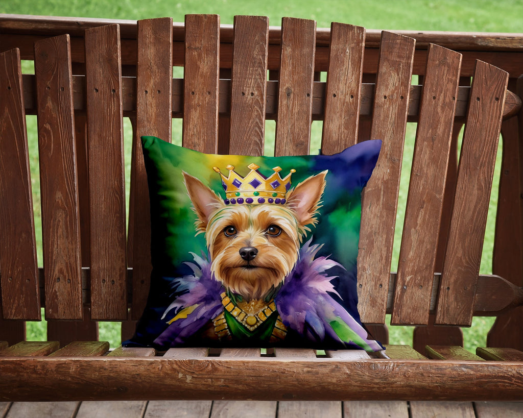 Silky Terrier King of Mardi Gras Decorative Throw Pillow 14x14 Indoor Outdoor Accent Cushion, Fabric Cover with Insert for Sofa, Bed, Porch & Living Room