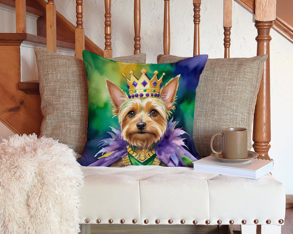 Silky Terrier King of Mardi Gras Decorative Throw Pillow 14x14 Indoor Outdoor Accent Cushion, Fabric Cover with Insert for Sofa, Bed, Porch & Living Room