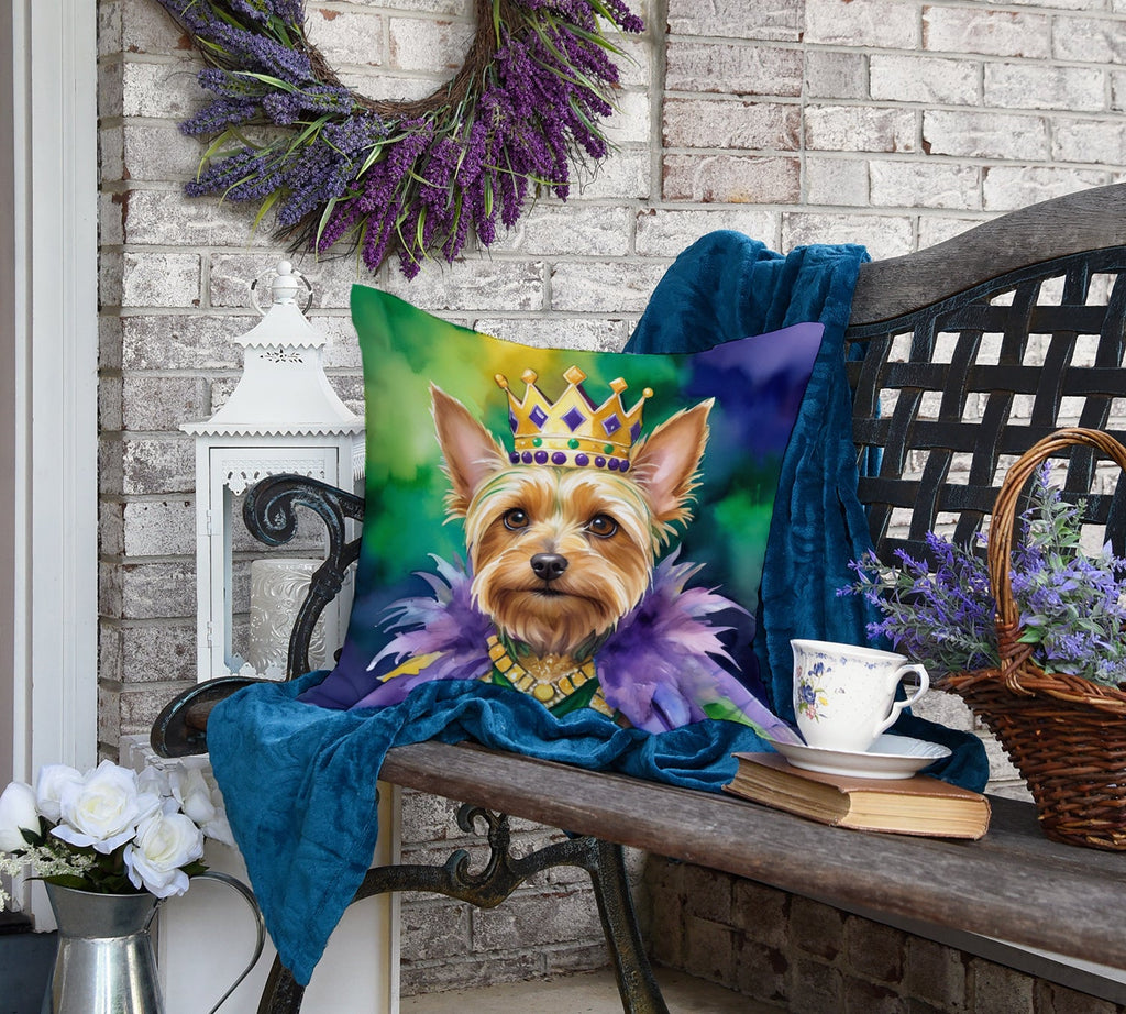 Silky Terrier King of Mardi Gras Decorative Throw Pillow 18x18 Indoor Outdoor Accent Cushion, Fabric Cover with Insert for Sofa, Bed, Porch & Living Room