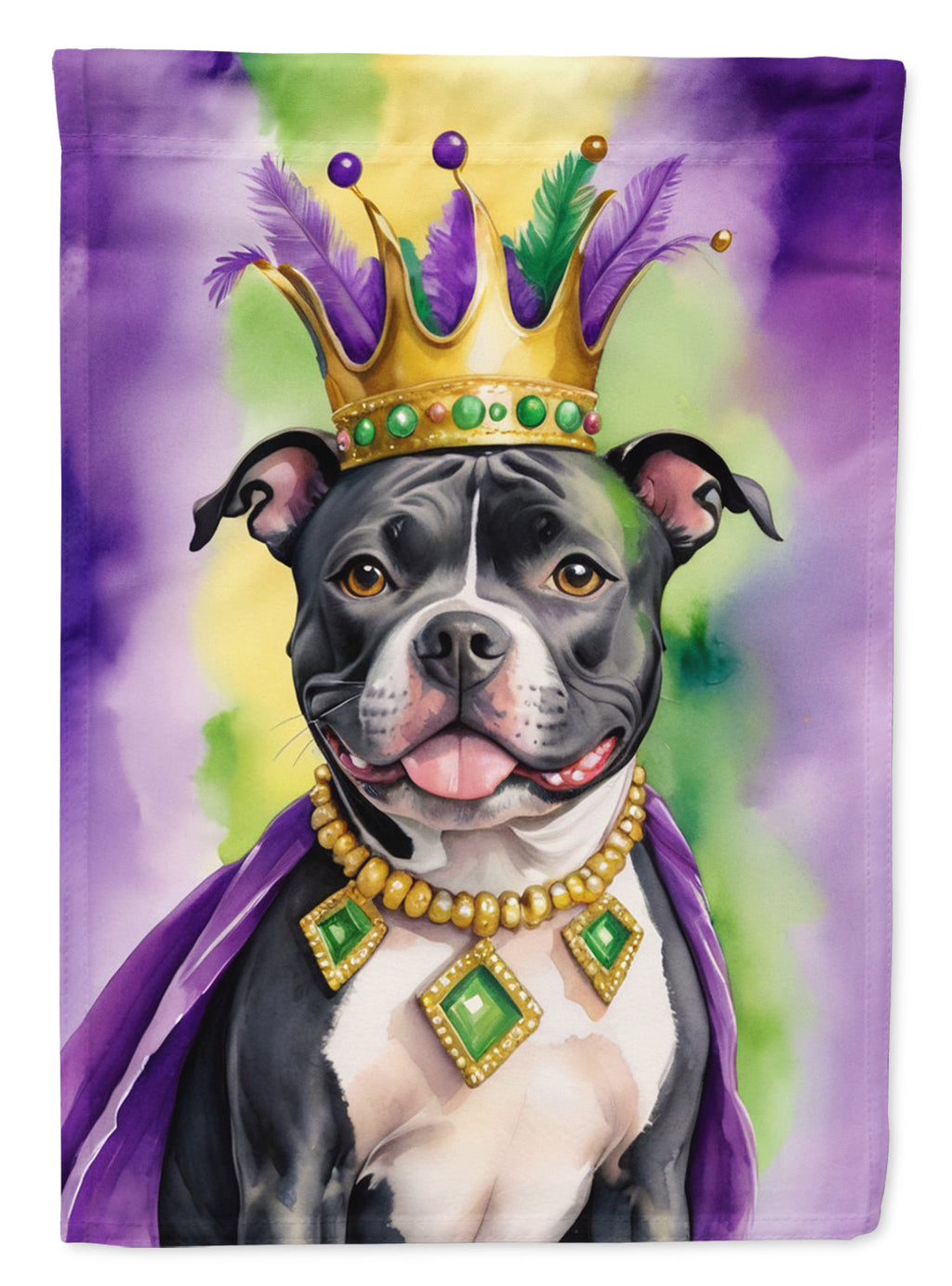 Staffordshire Bull Terrier King of Mardi Gras House Flag 28x40 Porch Sleeve Pole Decorative Outside Yard Banner Artwork Wall Hanging, Polyester