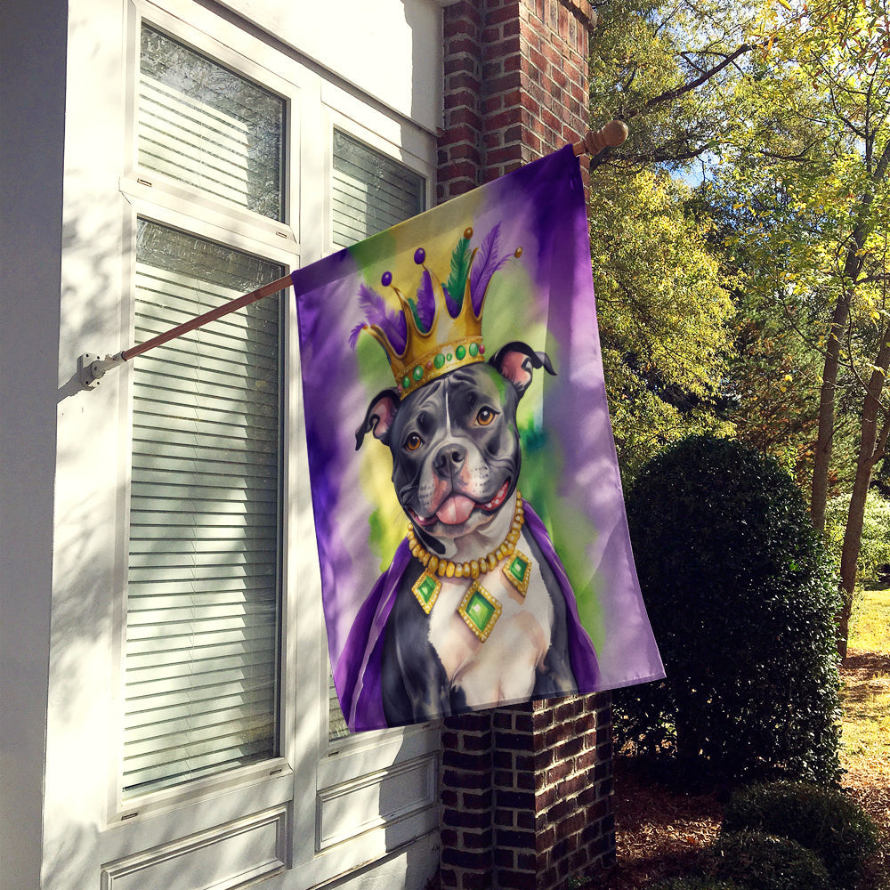 Staffordshire Bull Terrier King of Mardi Gras House Flag 28x40 Porch Sleeve Pole Decorative Outside Yard Banner Artwork Wall Hanging, Polyester