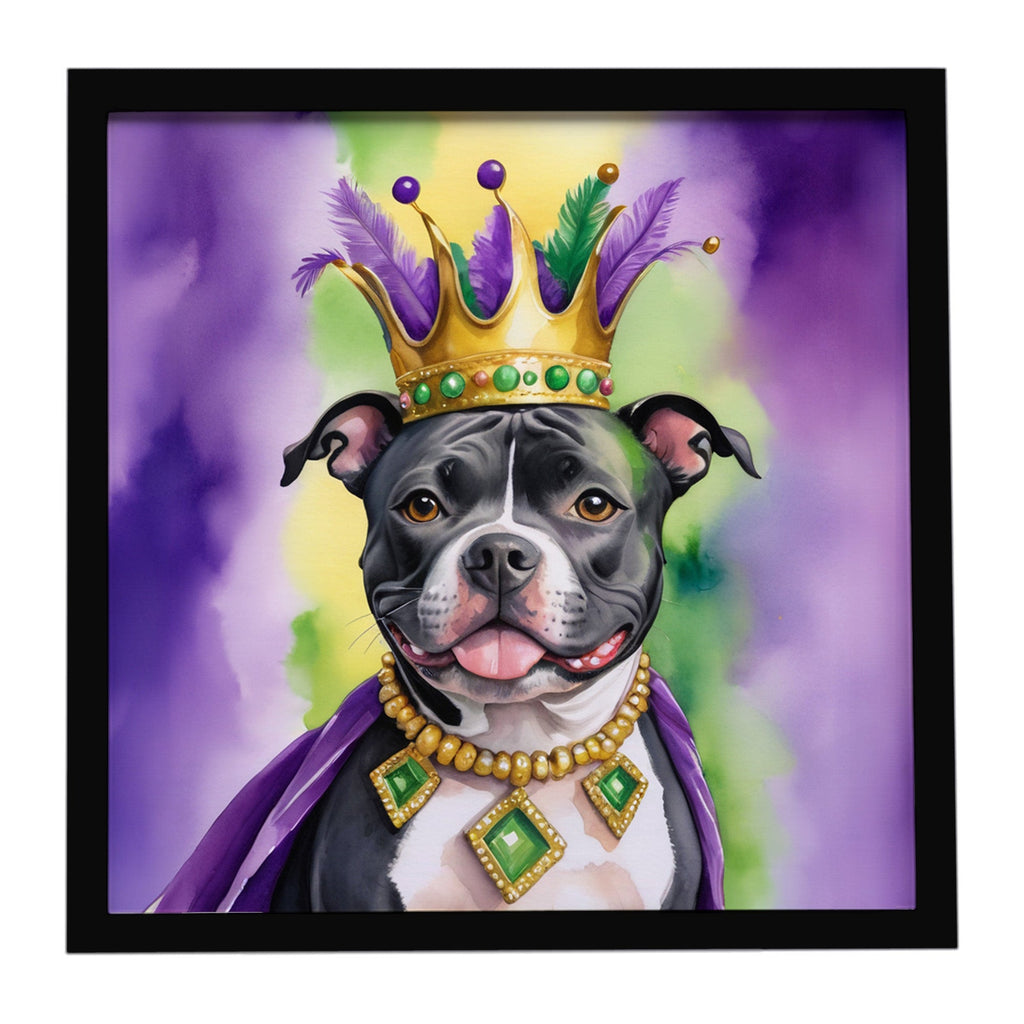 Staffordshire Bull Terrier King of Mardi Gras Framed Metal Print Bathroom, Kitchen, Office, Home Decor Wall Art Ready to Hang, Square, 8X8