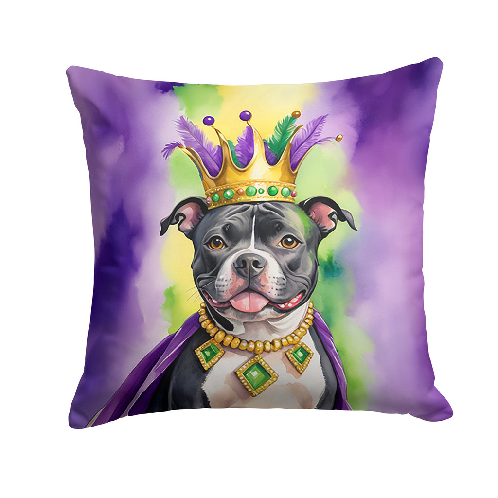 Staffordshire Bull Terrier King of Mardi Gras Decorative Throw Pillow 14x14 Indoor Outdoor Accent Cushion, Fabric Cover with Insert for Sofa, Bed, Porch & Living Room