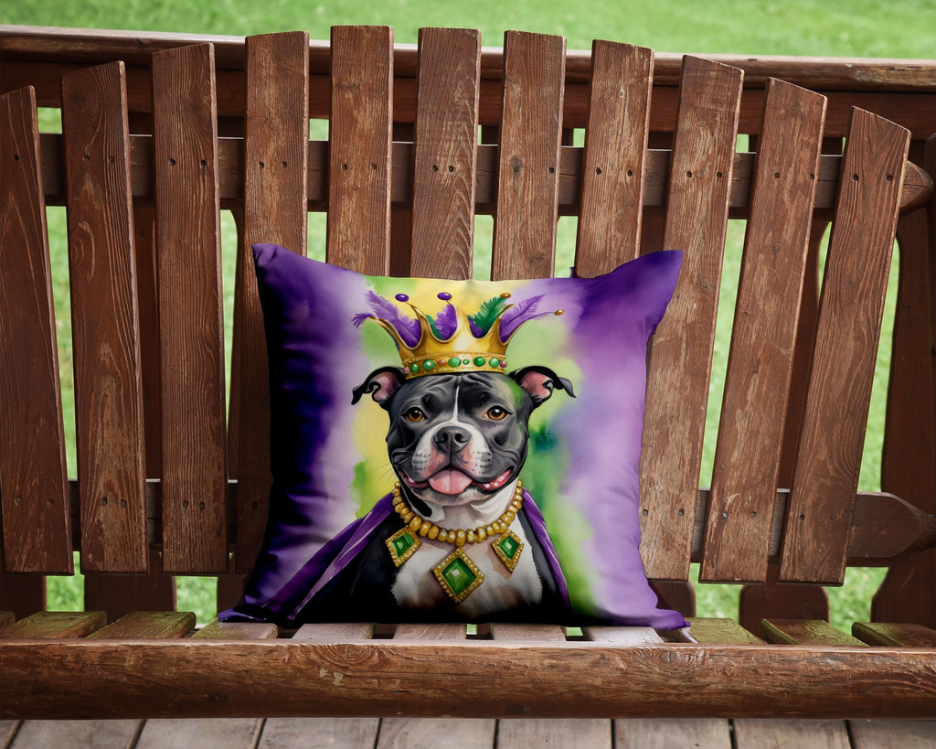 Staffordshire Bull Terrier King of Mardi Gras Decorative Throw Pillow 14x14 Indoor Outdoor Accent Cushion, Fabric Cover with Insert for Sofa, Bed, Porch & Living Room
