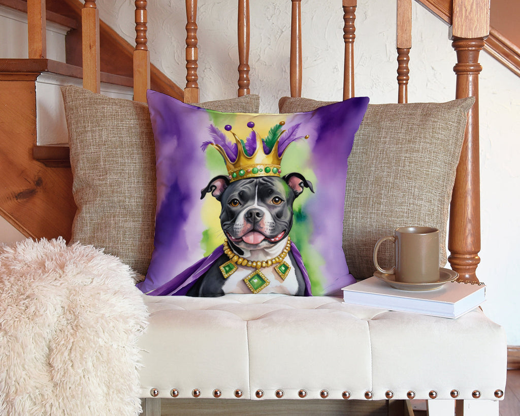 Staffordshire Bull Terrier King of Mardi Gras Decorative Throw Pillow 14x14 Indoor Outdoor Accent Cushion, Fabric Cover with Insert for Sofa, Bed, Porch & Living Room