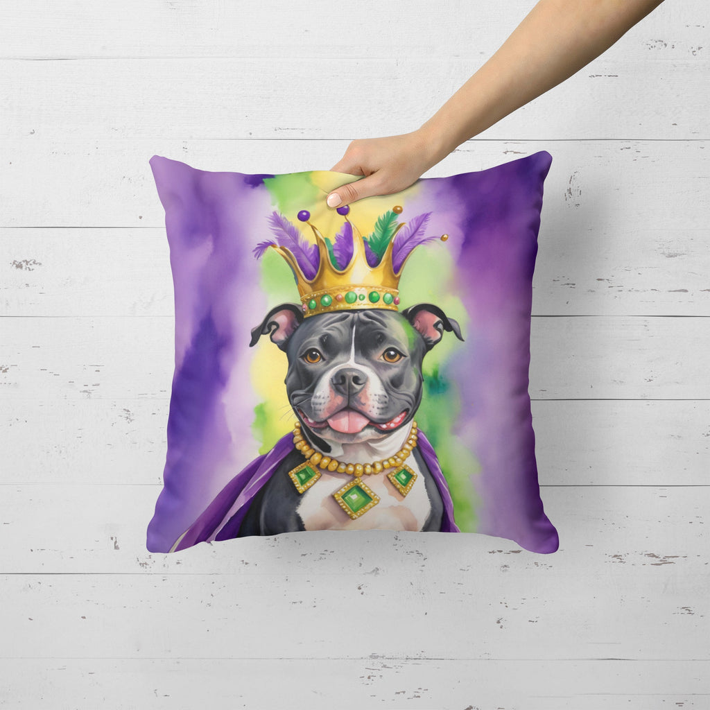 Staffordshire Bull Terrier King of Mardi Gras Decorative Throw Pillow 18x18 Indoor Outdoor Accent Cushion, Fabric Cover with Insert for Sofa, Bed, Porch & Living Room